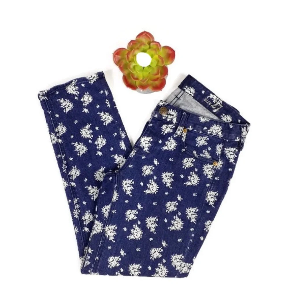J. Crew Matchstick Indigo Floral Print Cropped Skinny Jeans Womens 27